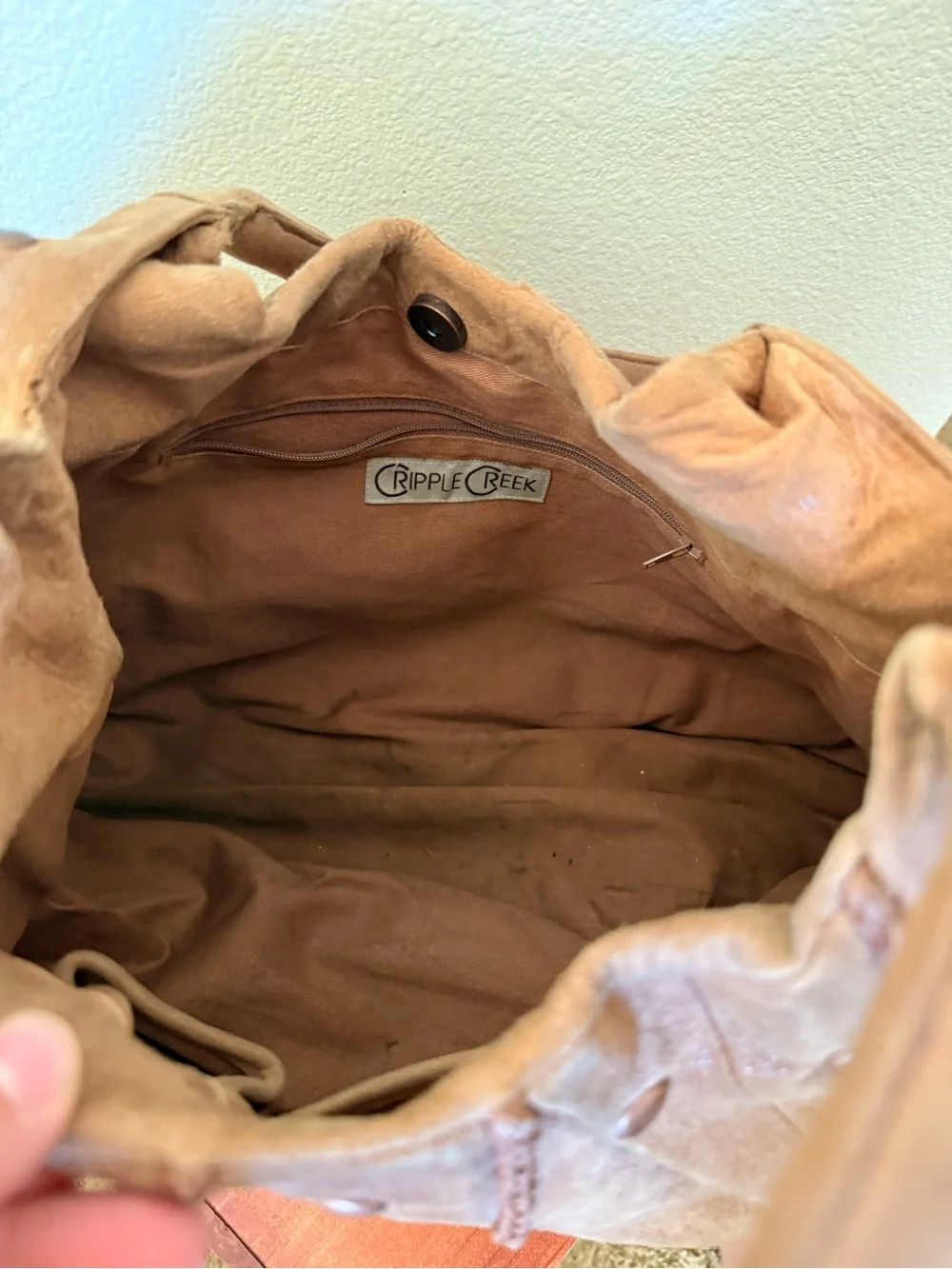 Soft Brown Suede Hobo Handbag with Braided Trim